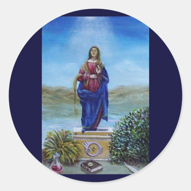 OUR LADY OF LIGHT Madonna of Immaculate Conception Classic Round Sticker (Front)