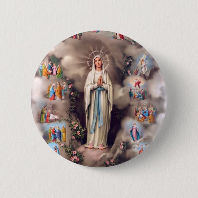 Our Lady of Lourdes 6 Cm Round Badge (Front)