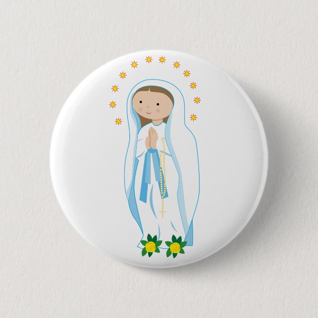 Our Lady of Lourdes 6 Cm Round Badge (Front)