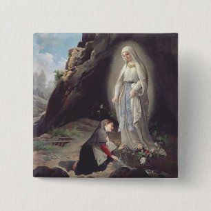 Our Lady of Lourdes Apparition Miraculous Art 15 Cm Square Badge