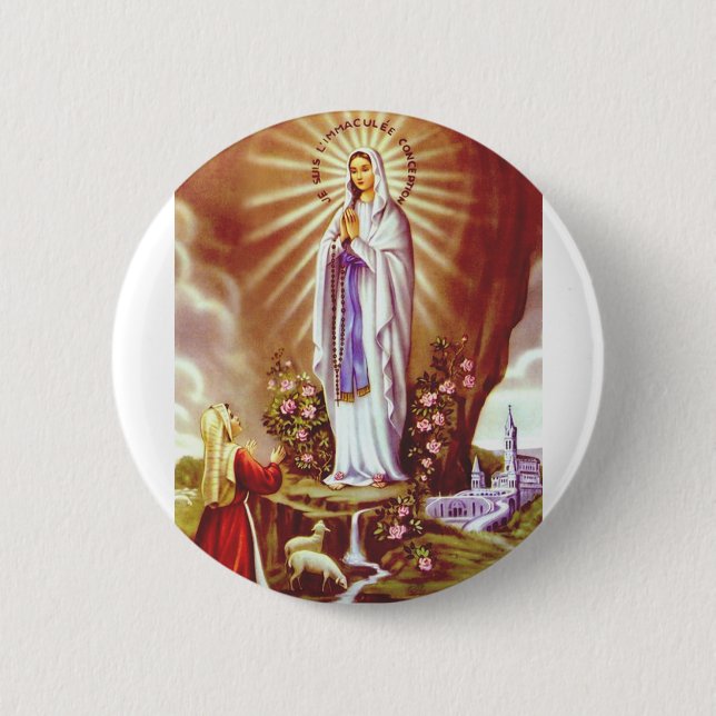 Our Lady of Lourdes Apparition Miraculous Art 6 Cm Round Badge (Front)