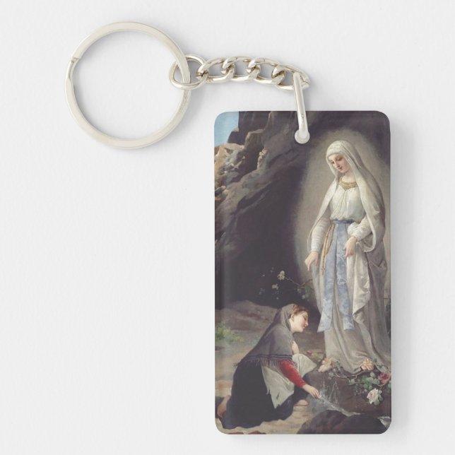 Our Lady of Lourdes Apparition Miraculous Art Key Ring (Front)