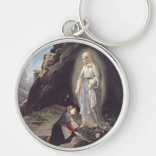 Our Lady of Lourdes Apparition Miraculous Art Key Ring (Front)