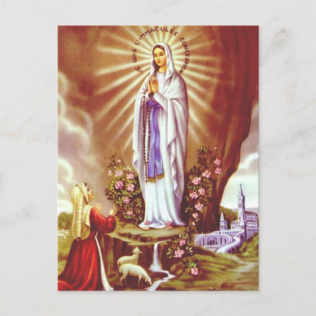 Our Lady of Lourdes Apparition Miraculous Art Postcard (Front)