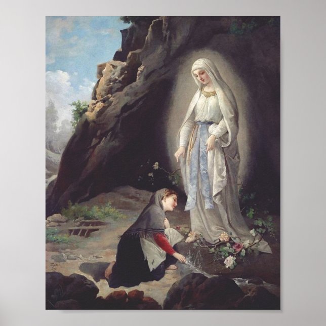 Our Lady of Lourdes Apparition Miraculous Art Poster (Front)