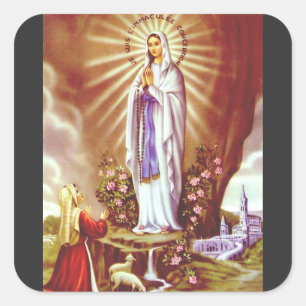 Our Lady of Lourdes Apparition Miraculous Art Square Sticker