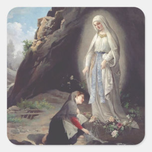 Our Lady of Lourdes Apparition Miraculous Art Square Sticker