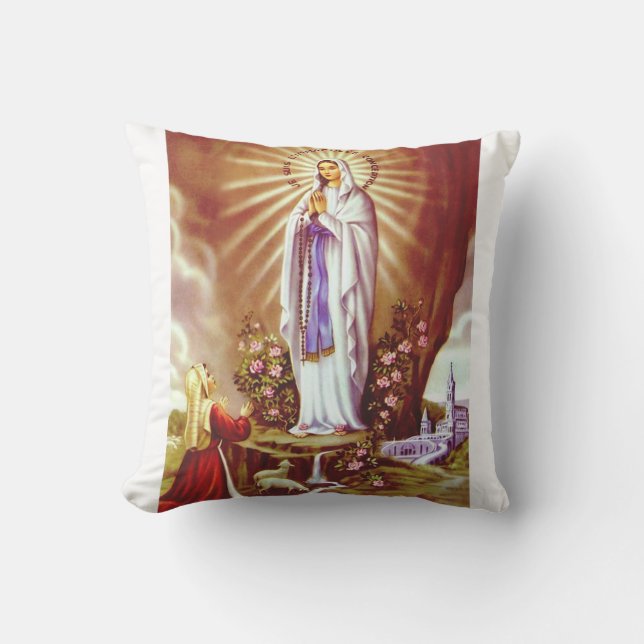 Our Lady of Lourdes Premium Massabielle Art Print Cushion (Front)