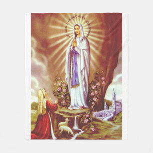 Our Lady of Lourdes Premium Massabielle Art Print Fleece Blanket