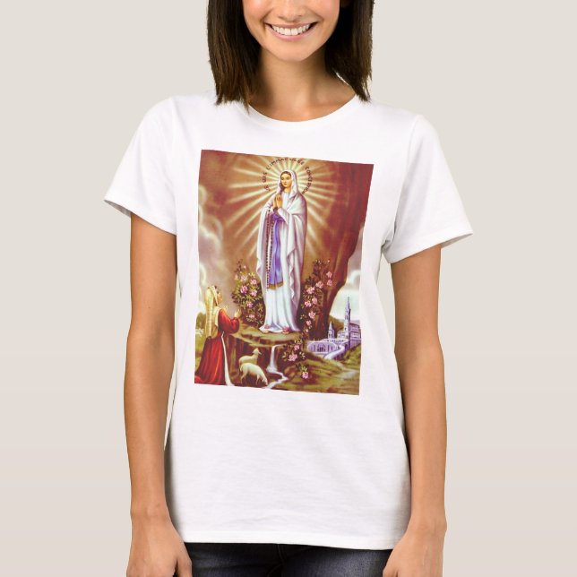 Our Lady of Lourdes Premium Massabielle Art Print T-Shirt (Front)