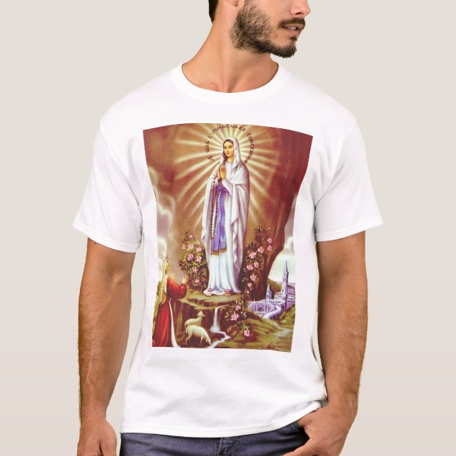 Our Lady of Lourdes Premium Massabielle Art Print T-Shirt (Front)