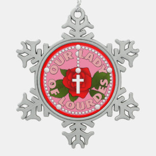 Our Lady of Lourdes Snowflake Pewter Christmas Ornament
