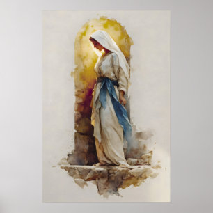 Our Lady Of Lourdes Watercolor Marian Art Catholic Poster