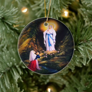 Our Lady of Lourdes with Prayer Ceramic Tree Decoration