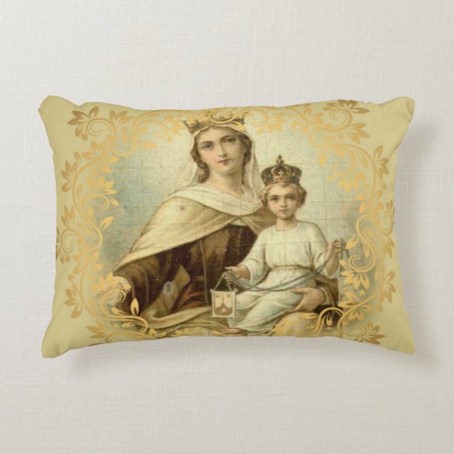 Our Lady of Mount Carmel Baby Jesus Scapular Decorative Cushion (Front)