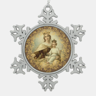 Our Lady of Mount Carmel  Baby Jesus Scapular Snowflake Pewter Christmas Ornament