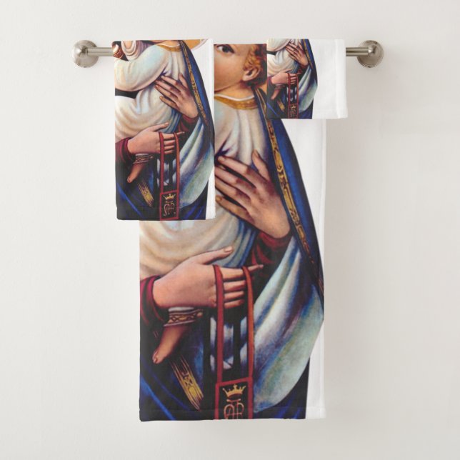 Our Lady of Mount Carmel Devotional Art Bath Towel Set (Insitu)