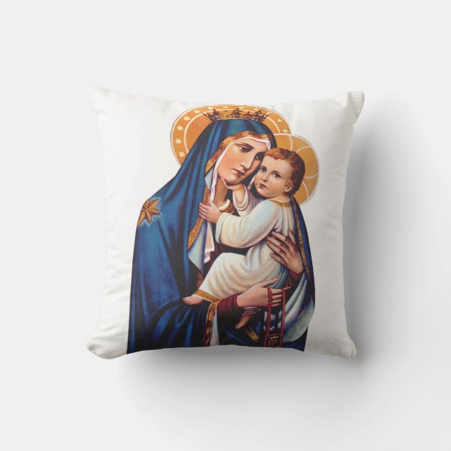 Our Lady of Mount Carmel Devotional Art Cushion (Front)