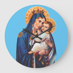 Our Lady of Mount Carmel Devotional Art Large Clock