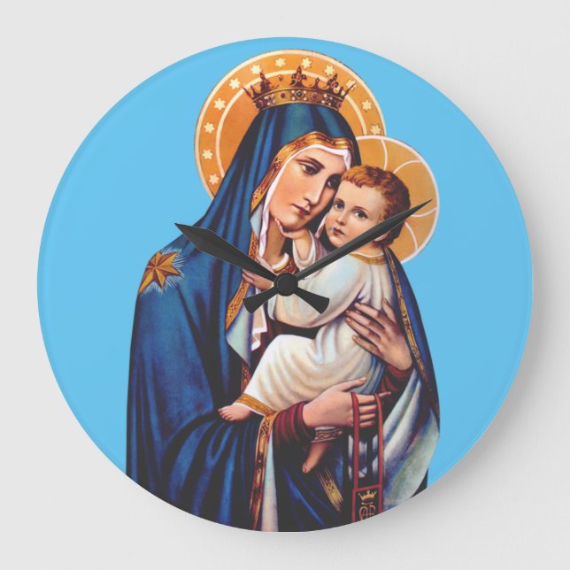 Our Lady of Mount Carmel Devotional Art Large Clock (Front)