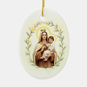 Our Lady of Mount Carmel God's Peace and Blessings Ceramic Tree Decoration