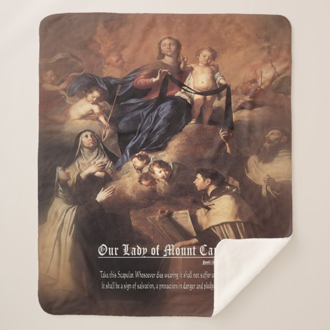 Our Lady of Mount Carmel Prayer Sherpa Blanket (Front)