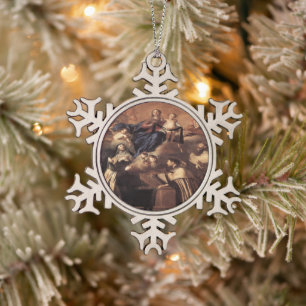 Our Lady of Mount Carmel Snowflake Pewter Christmas Ornament