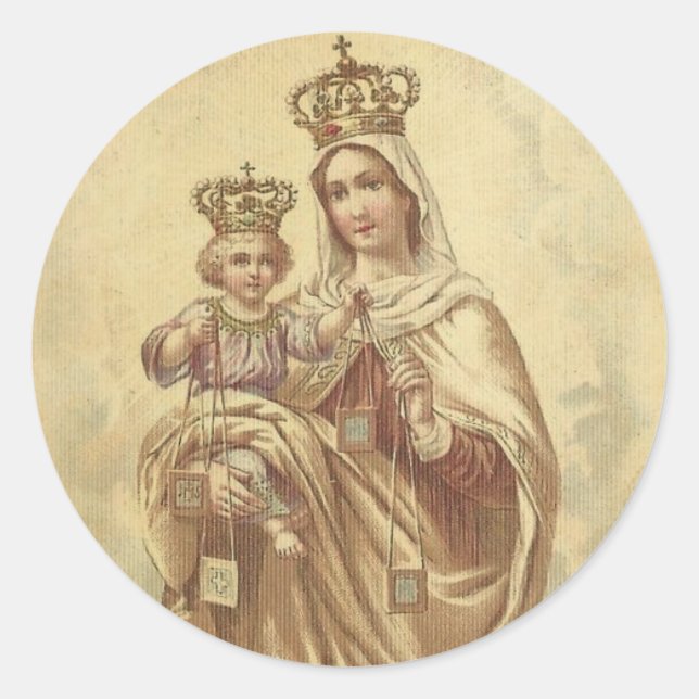 Our Lady of Mount Carmel with the Baby Jesus Classic Round Sticker (Front)