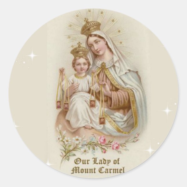 Our Lady of Mount Carmel  with the Baby Jesus Classic Round Sticker (Front)