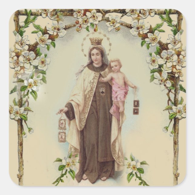 Our Lady of Mount Carmel with the Baby Jesus Square Sticker (Front)