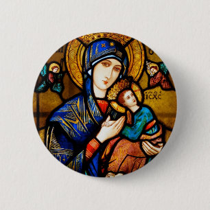 our lady of perpetual help 6 cm round badge