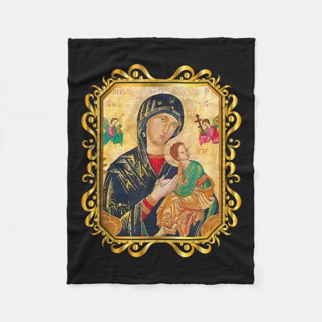 Our Lady Of Perpetual Help Blessed Mother Mary Cat Fleece Blanket (Front)