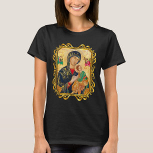 Our Lady Of Perpetual Help Blessed Mother Mary Cat T-Shirt