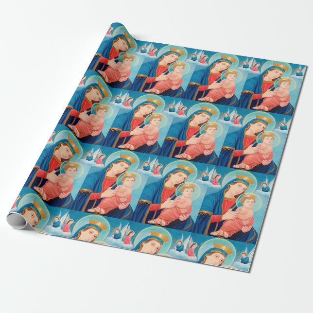 Our Lady of Perpetual Help Catholic Wrapping Paper (Unrolled)