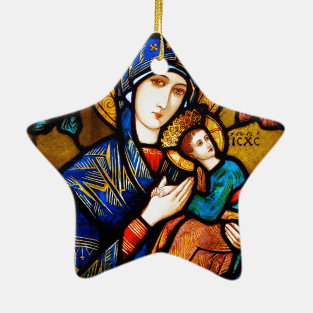 our lady of perpetual help ceramic tree decoration (Back)