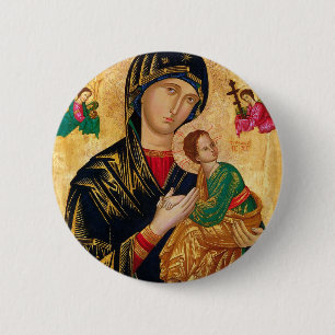 Our Lady of Perpetual Help Icon Virgin Mary Art 6 Cm Round Badge
