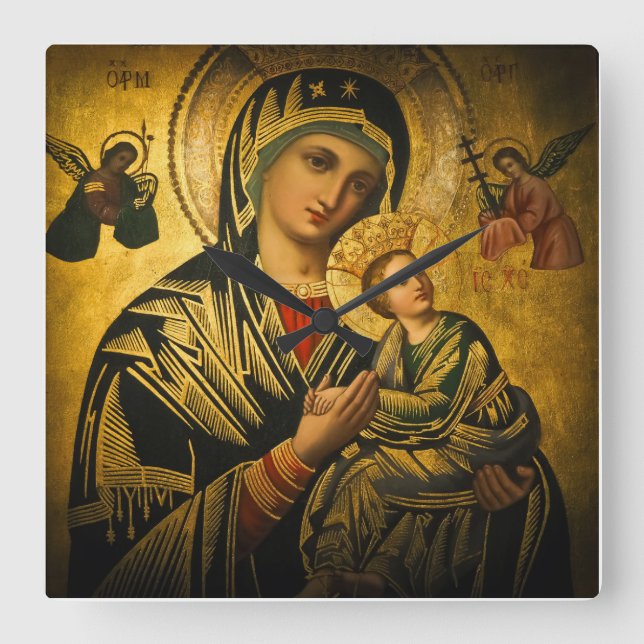 Our Lady of Perpetual Help Square Wall Clock (Front)