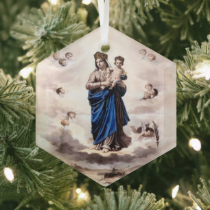 Our Lady of Prompt Succor BW Glass Tree Decoration
