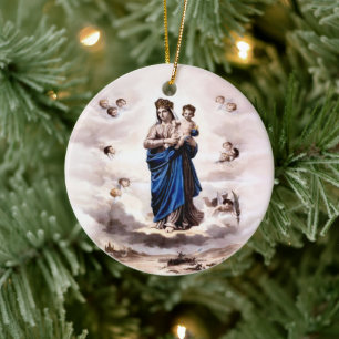 Our Lady of Prompt Succour BW Ceramic Tree Decoration