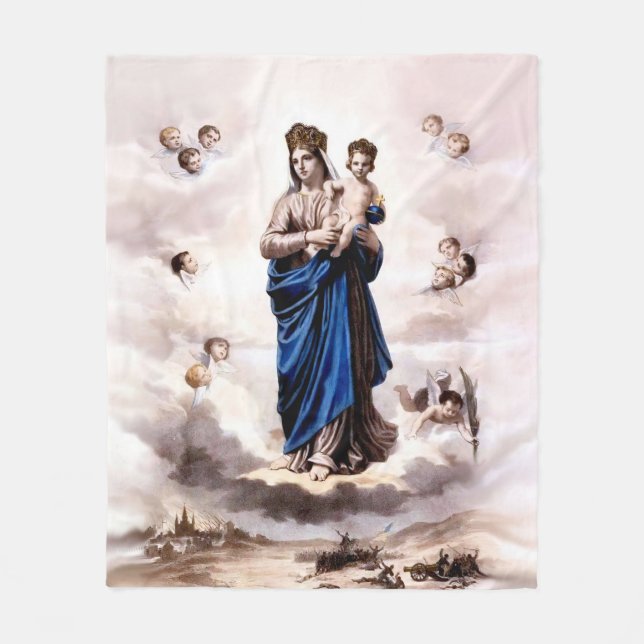 Our Lady of Prompt Succour BW Fleece Blanket (Front)