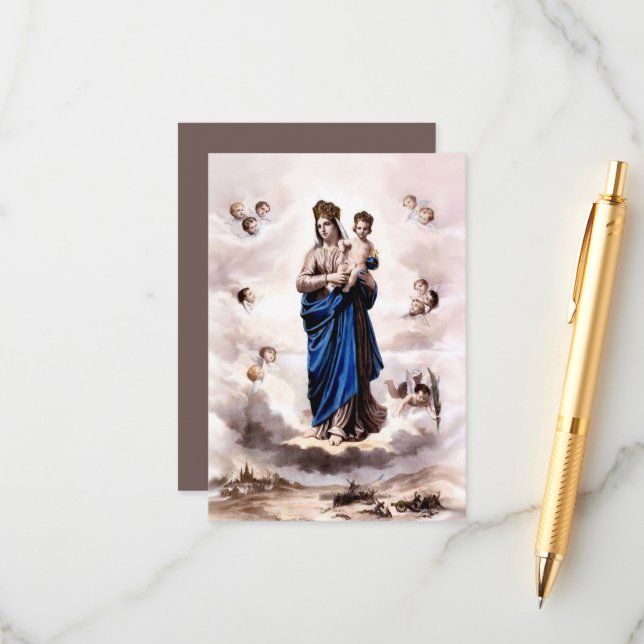 Our Lady of Prompt Succour BW with Prayer Enclosure Card (Front/Back In Situ)