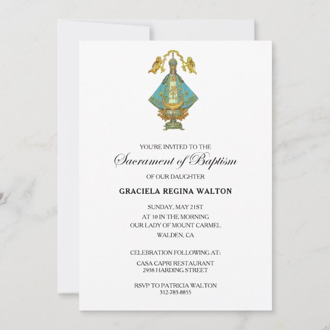 Our Lady of San Juan de los Lagos Baptism Invitation (Back)