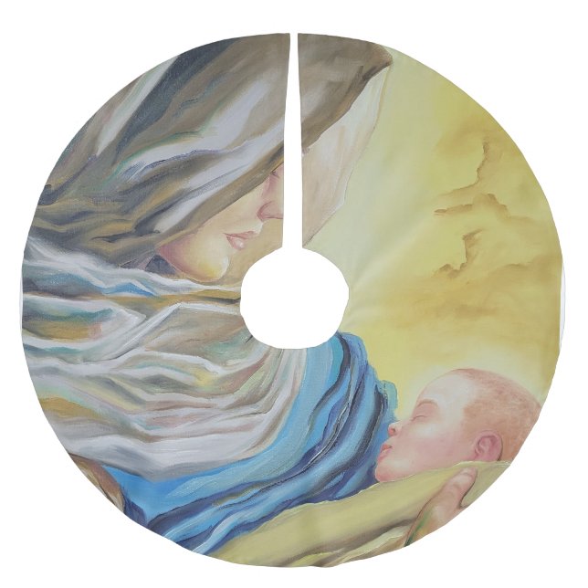 Our Lady of Silence holding baby Jesus Brushed Polyester Tree Skirt (Front)