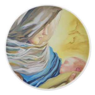 Our Lady of Silence holding baby Jesus Ceramic Knob