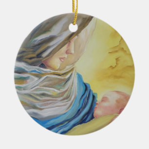 Our Lady of Silence holding baby Jesus Ceramic Tree Decoration