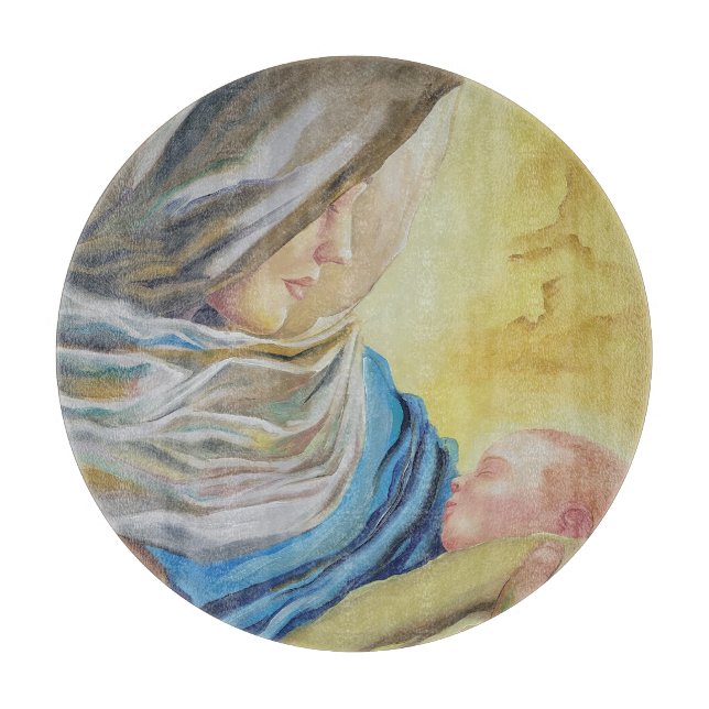 Our Lady of Silence holding baby Jesus Cutting Board (Front)