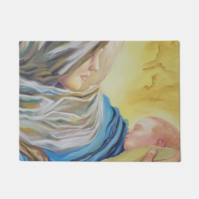 Our Lady of Silence holding baby Jesus Doormat (Front)