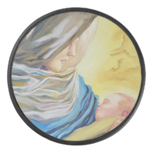 Our Lady of Silence holding baby Jesus Hockey Puck