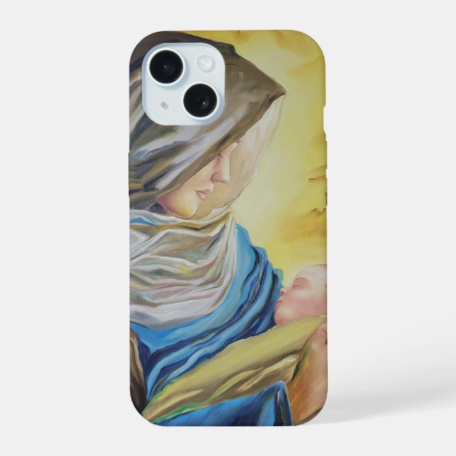 Our Lady of Silence holding baby Jesus iPhone 15 Case (Back)