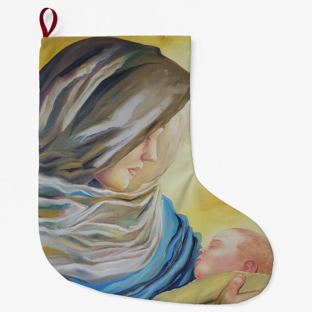 Our Lady of Silence holding baby Jesus Large Christmas Stocking (Front)